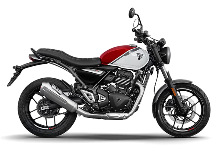 Lava Red Gloss / Pearl Metallic White Triumph Speed T4 right side profile red with white